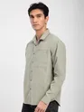 Light Grey Front Yoke Suede Shirt