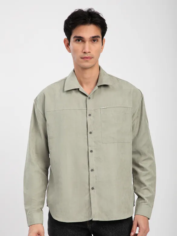 Light Grey Front Yoke Suede Shirt