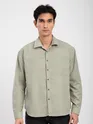 Light Grey Front Yoke Suede Shirt