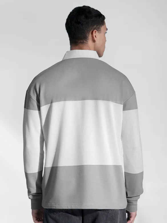 Light Grey Striped Polo Sweatshirt