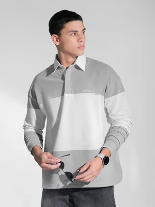 Light Grey Striped Polo Sweatshirt