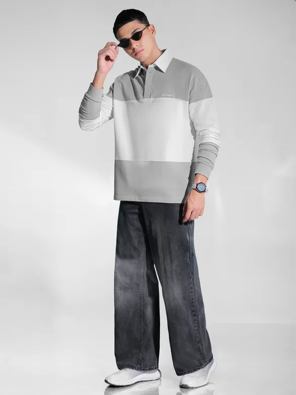 Light Grey Striped Polo Sweatshirt