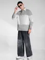 Light Grey Striped Polo Sweatshirt