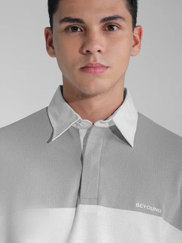 Light Grey Striped Polo Sweatshirt