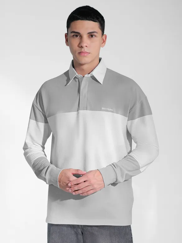 Light Grey Striped Polo Sweatshirt