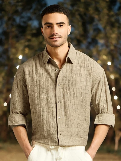Light Khaki Textured Jacquard Shirt