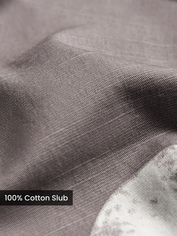 Light Mauve Printed Half Sleeve Cotton Shirt For Men