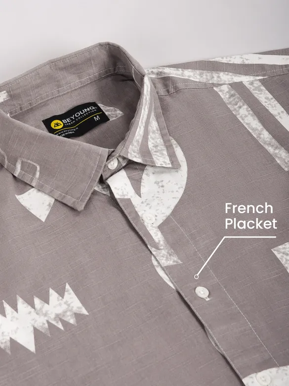 Light Mauve Printed Half Sleeve Cotton Shirt For Men