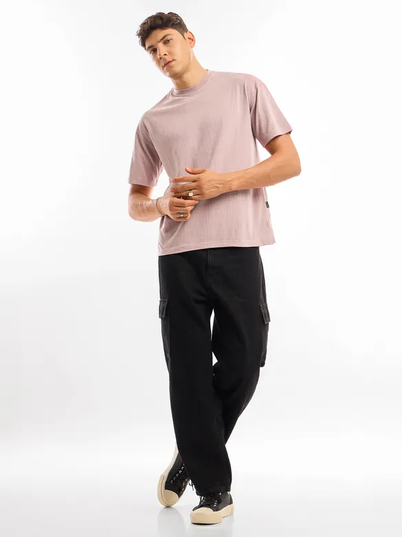 Light Mauve Textured Oversized T-shirt