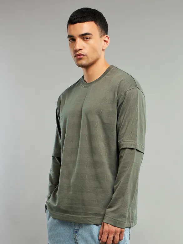 Light Olive Green Dual Sleeve Oversized T-Shirt