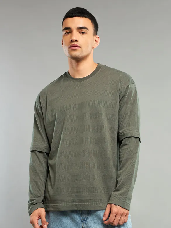 Light Olive Green Dual Sleeve Oversized T-Shirt