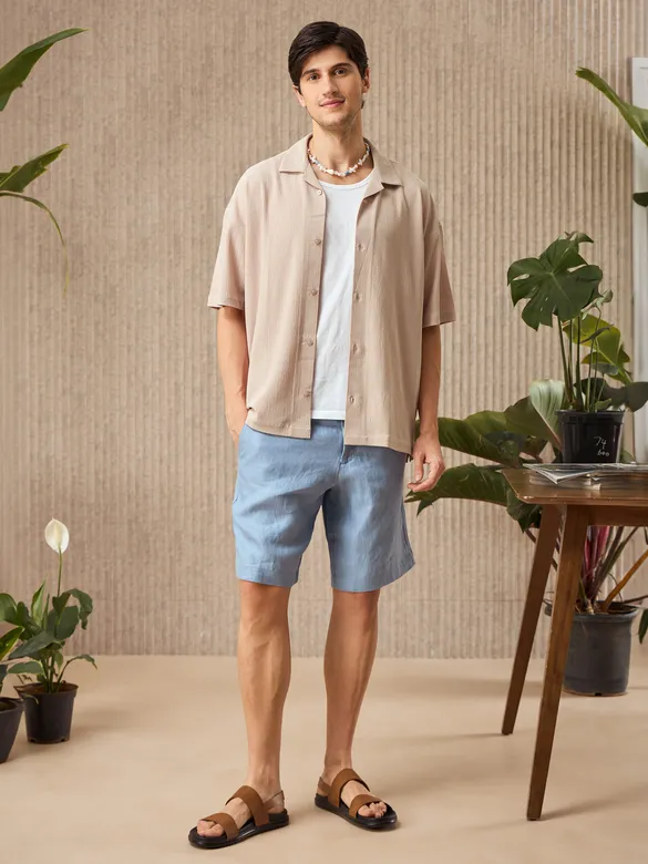 Light Peach Half Sleeves Cuban Shirt For Men
