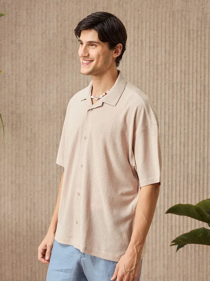 Light Peach Half Sleeves Cuban Shirt For Men