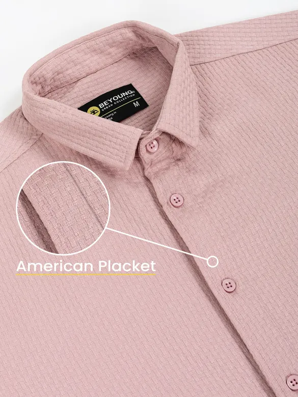 Light Pink Full Sleeve Waffle Shirt For Men
