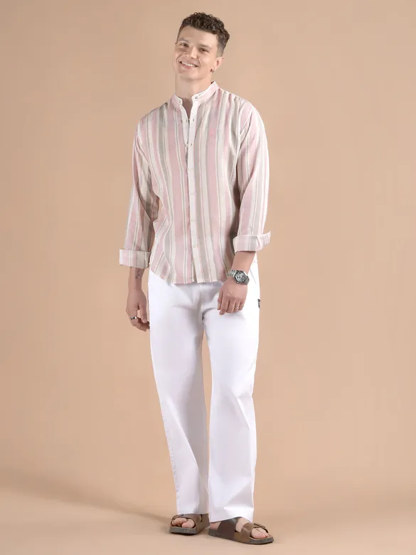 Light Pink Stripe Mandarin Collar Shirt