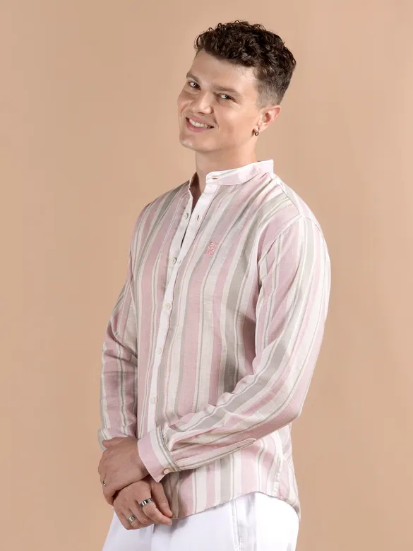 Light Pink Stripe Mandarin Collar Shirt
