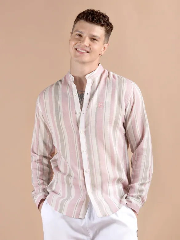 Light Pink Stripe Mandarin Collar Shirt
