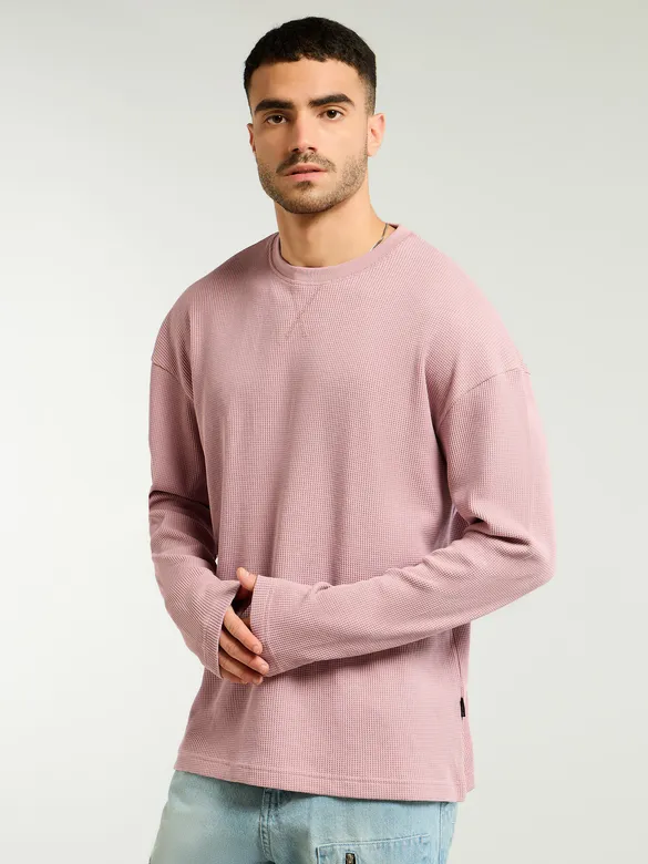 Light Pink Waffle Texture Oversized T-shirt