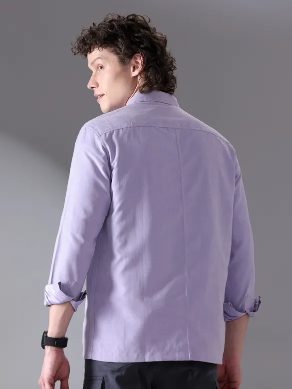 Lilac Plain Suede Urban Shirt for Men