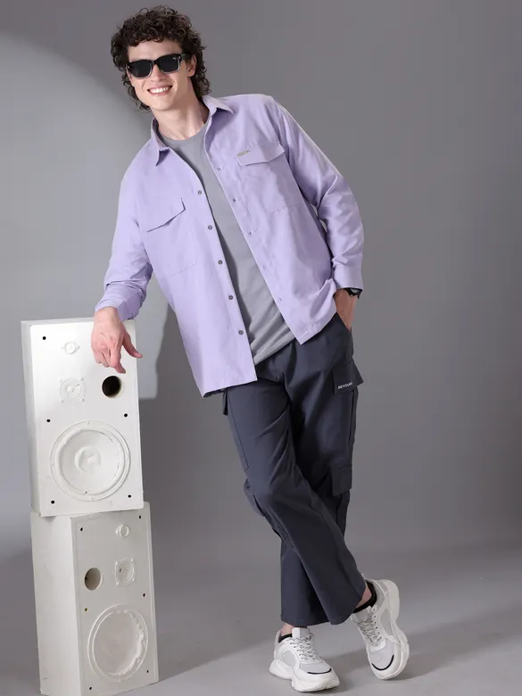 Lilac Plain Suede Urban Shirt for Men