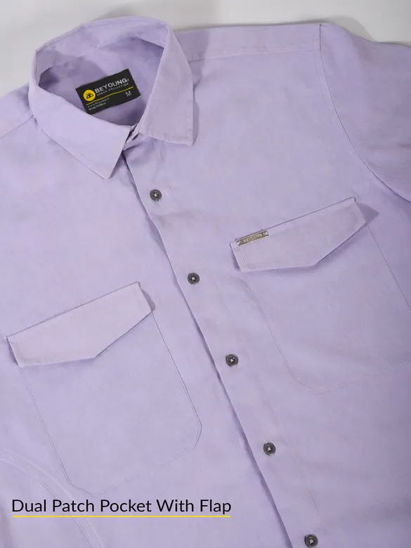 Lilac Plain Suede Urban Shirt for Men