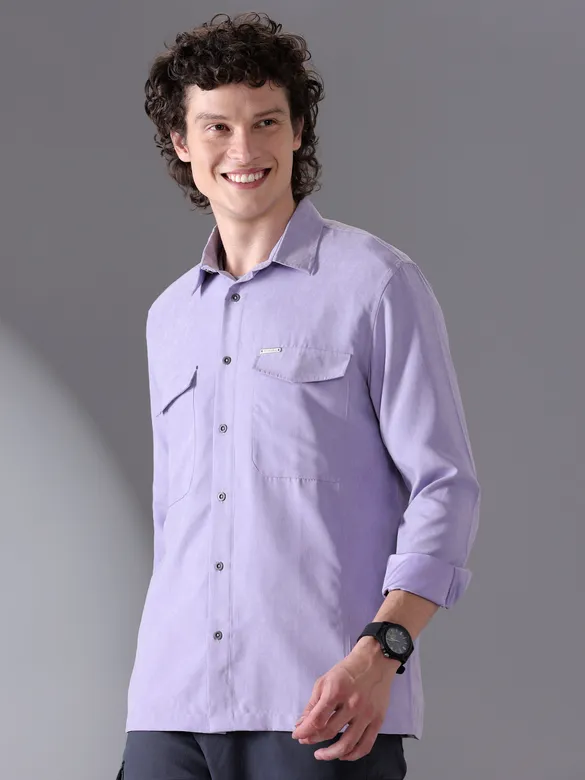 Lilac Plain Suede Urban Shirt for Men