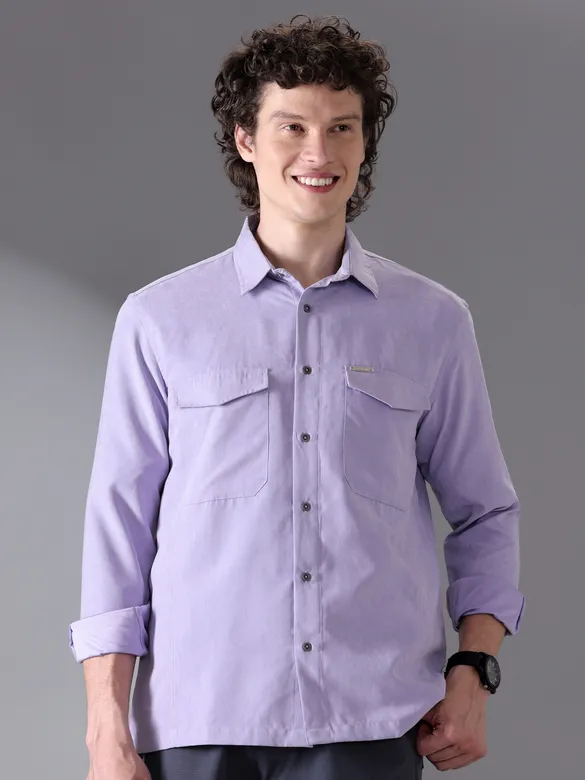 Lilac Plain Suede Urban Shirt for Men