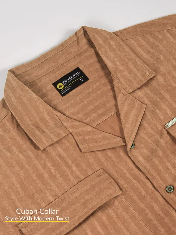Maple Orange Suede Half-Sleeves Shirt for Men