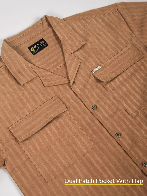 Maple Orange Suede Half-Sleeves Shirt for Men