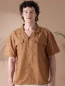 Maple Orange Suede Half-Sleeves Shirt for Men