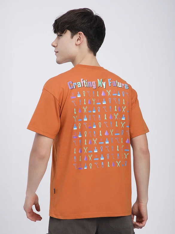 Maple Orange Typography Printed Oversized T-Shirt