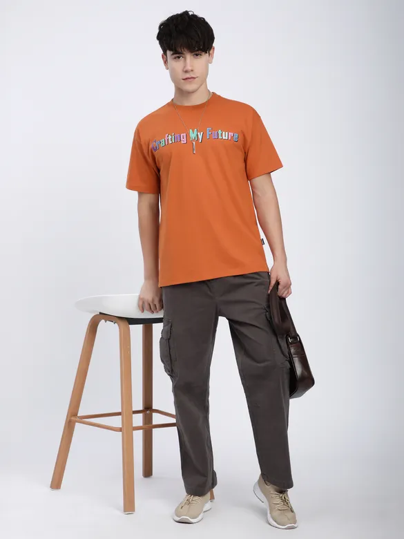 Maple Orange Typography Printed Oversized T-Shirt