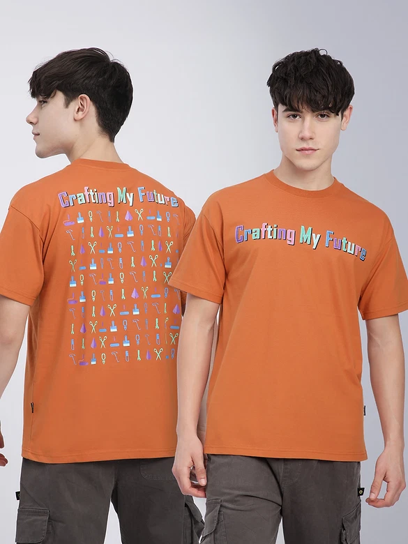 Maple Orange Typography Printed Oversized T-Shirt