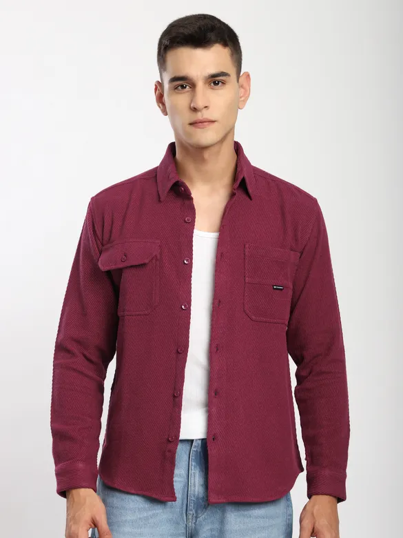 Maroon Diagonal Striped Shirt