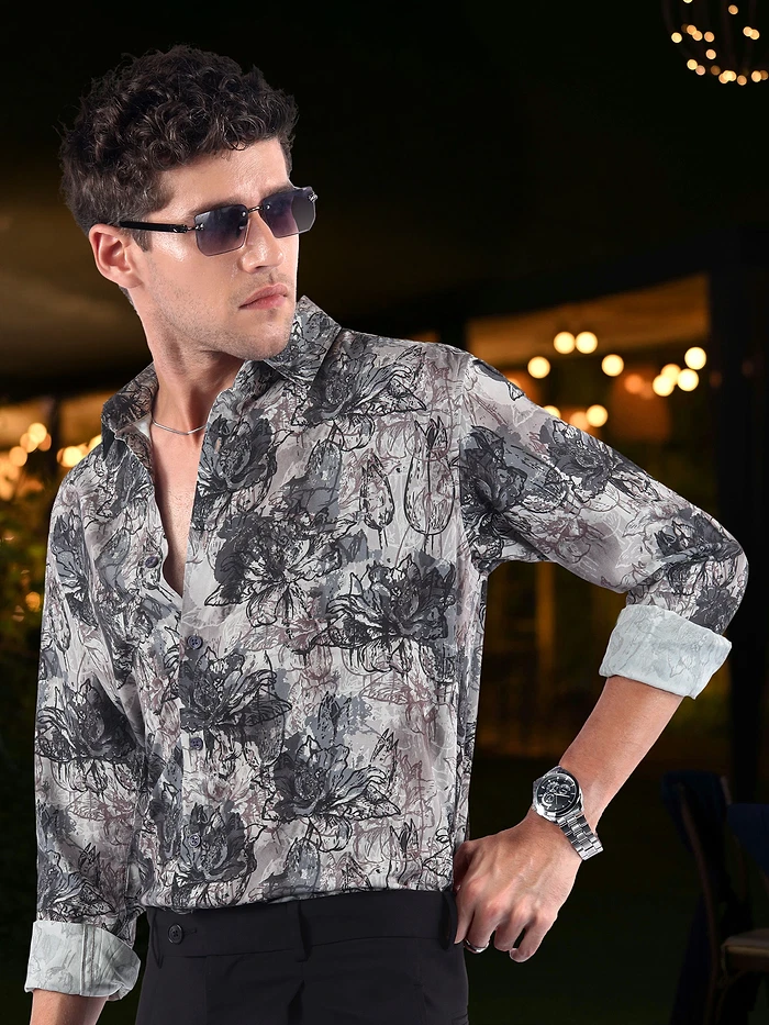 Mauve Abstract Flower Print Shirt