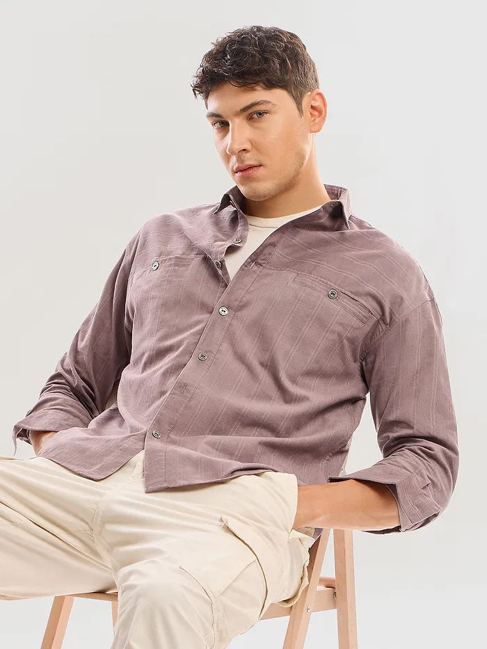 Mauve Cord Dobby Shirt For Men
