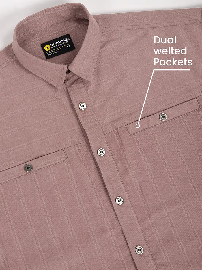 Mauve Cord Dobby Shirt For Men