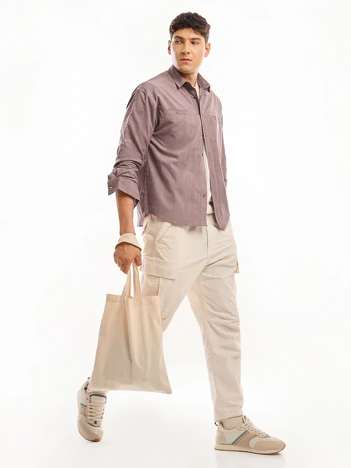 Mauve Cord Dobby Shirt For Men