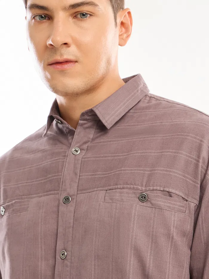 Mauve Cord Dobby Shirt For Men