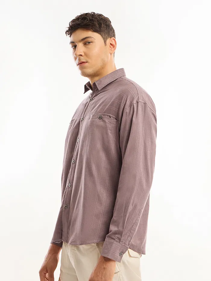 Mauve Cord Dobby Shirt For Men