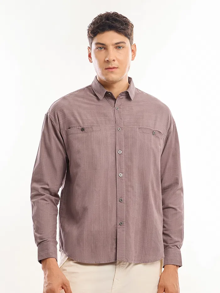 Mauve Cord Dobby Shirt For Men