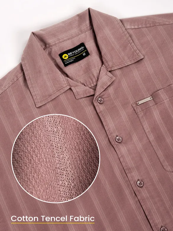 Mauve Half Sleeve Cuban Collar Shirt