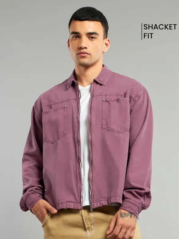 Mauve Overdyed Zipper Shacket
