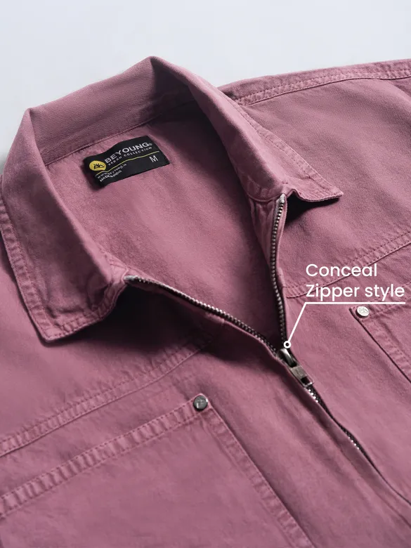 Mauve Overdyed Zipper Shacket