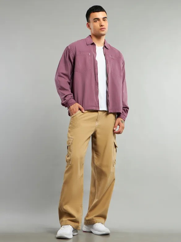 Mauve Overdyed Zipper Shacket