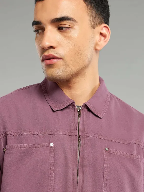 Mauve Overdyed Zipper Shacket