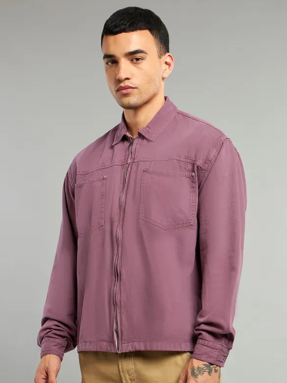 Mauve Overdyed Zipper Shacket