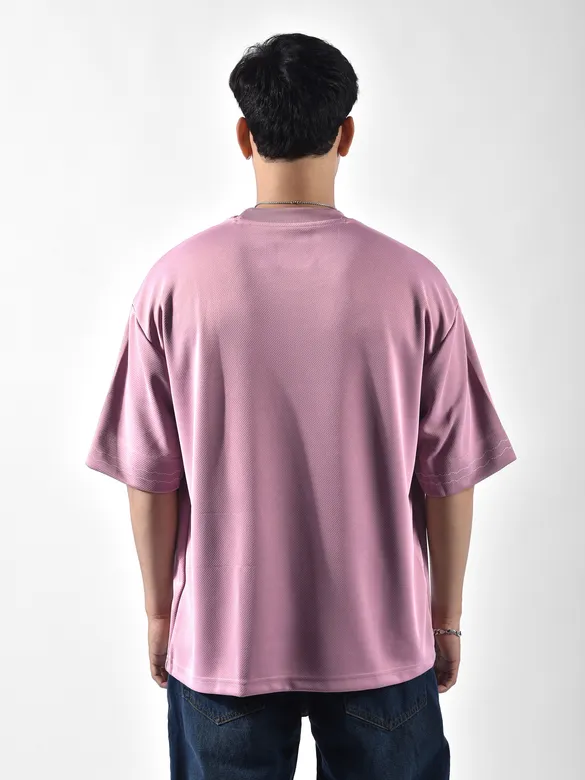 Mauve Pink Applique Patch HD Print Oversized T-Shirt