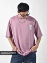 Mauve Pink Applique Patch HD Print Oversized T-Shirt