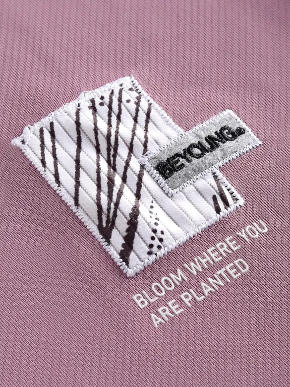 Mauve Pink Applique Patch HD Print Oversized T-Shirt